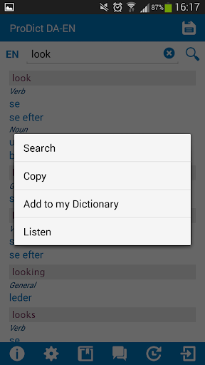 Danish - English dictionary Screen 3