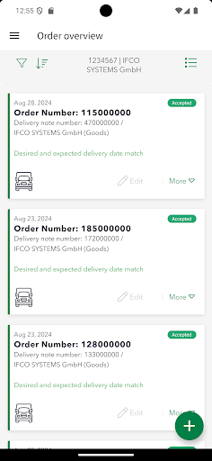 Android application MyIFCO™ order app screenshort