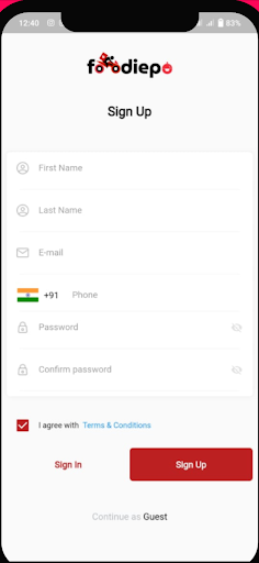 Android application Foodiepo Vendor screenshort