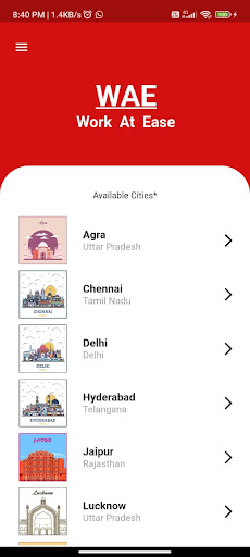 Android application Work at Ease screenshort