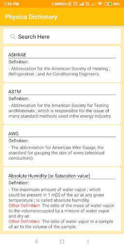 Android application Physics Dictionary screenshort