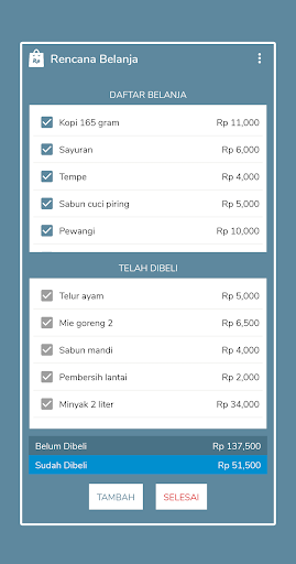 Android application Rencana Belanja screenshort
