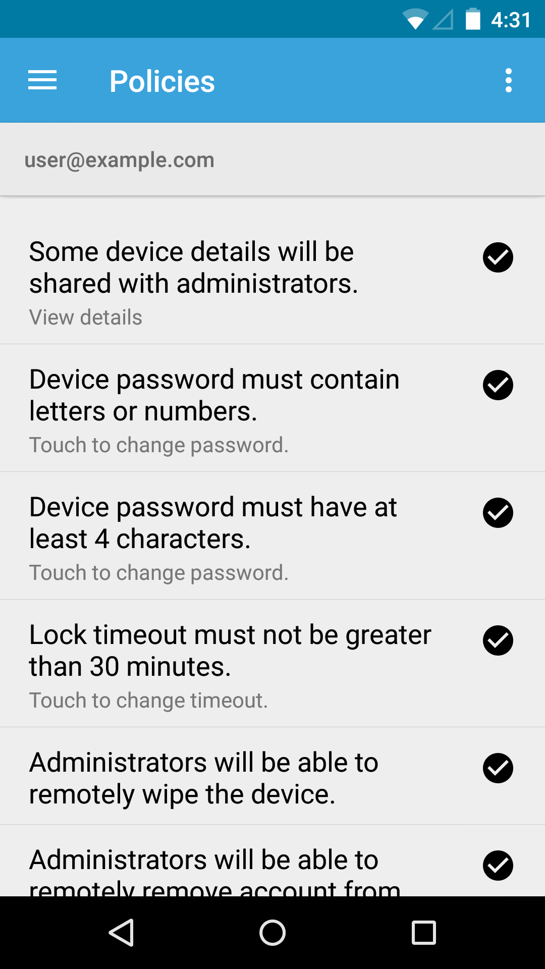 Android application Google Apps Device Policy screenshort