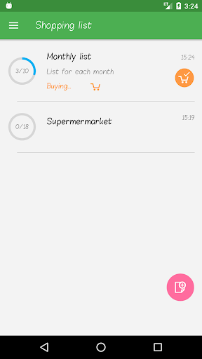 Android application Shopping list screenshort