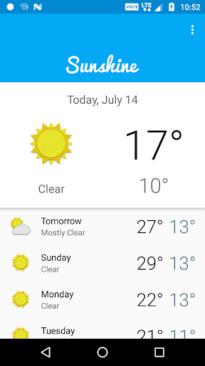 Android application Sunshine Weather screenshort