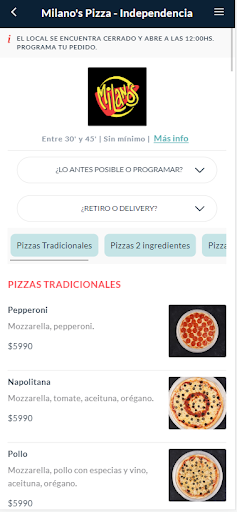 Milanos Pizza Screen 2
