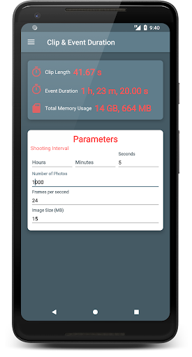 Android application TimeLapse Calculator screenshort