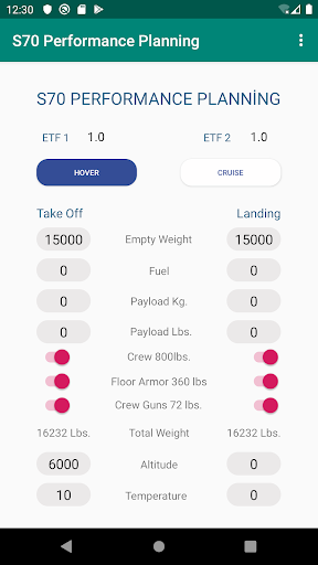 Android application UH-60 Performance Planning screenshort