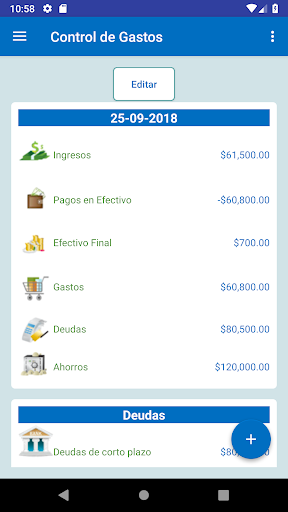 Android application Control de Gastos Diarios screenshort