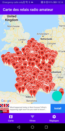 Carte des relais radio amateur Screen 2