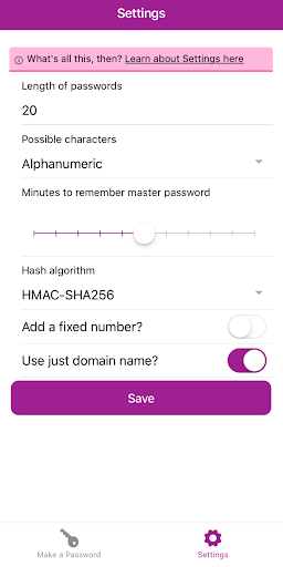 Webful PasswordMaker Screen 2