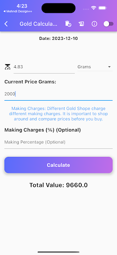 Android application Gold Price Calculator++ screenshort