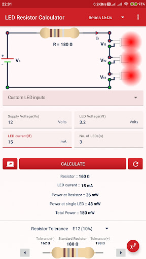 LED Resistor Calculator Screen 2