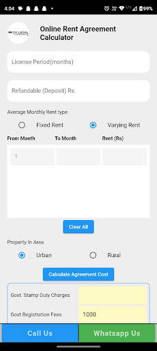 Rent Agreement Calculator Screen 3