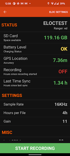 Android application ELOC Listener Control Panel screenshort