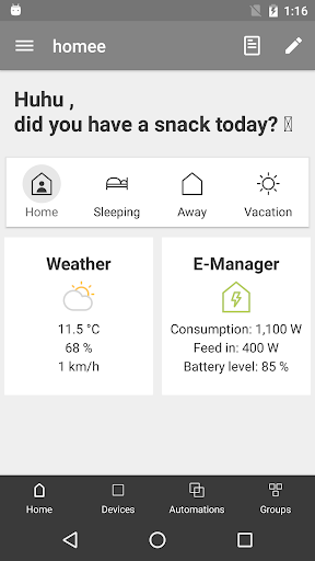Android application Hörmann homee screenshort