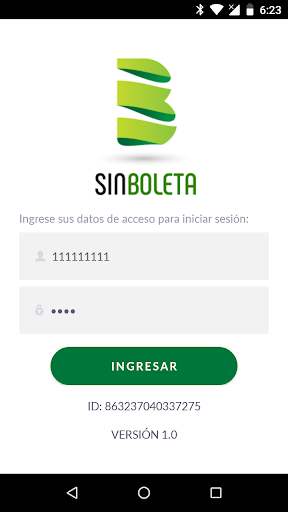 Android application Demo Sin Boleta screenshort