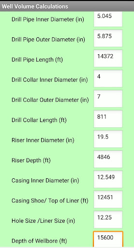 Mud Weight Calculations Screen 2