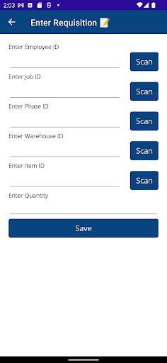 Job Cost Inc Inventory App Screen 2