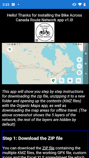 Android application Trans Canada Bike Route App screenshort
