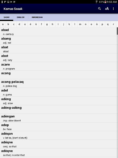 Sasak Dictionary Screen 2