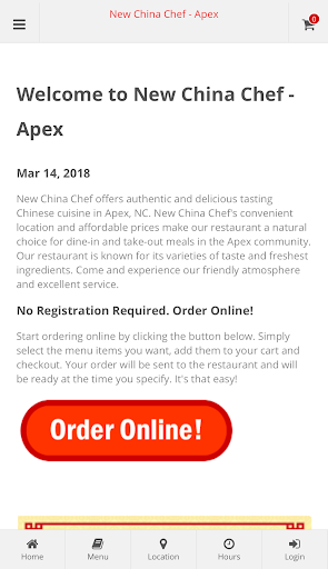 Android application New China Chef Apex Ordering screenshort