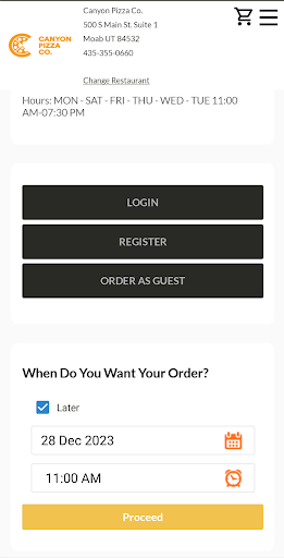 Canyon Pizza Co. Screen 3