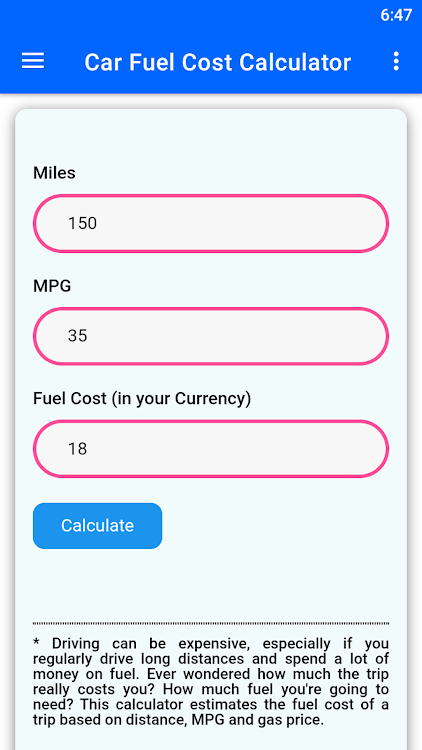 Car Fuel Cost Calculator - 8 - (Android)