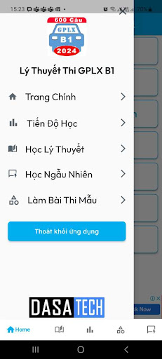 Android application Học 600 câu hỏi GPLX B1 2024 screenshort