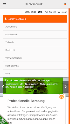 Android application Abmahnung §§ Abwehr screenshort