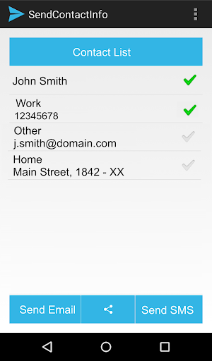 Android application SendContactInfo screenshort