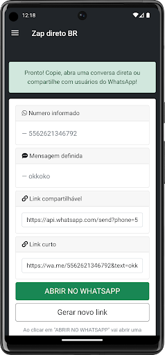 Android application ZapDiretoBR - Sem salvar, Link screenshort