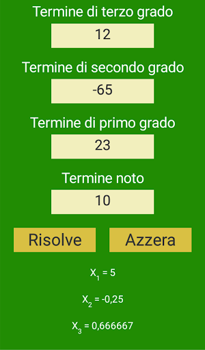 Android application Equazione di terzo grado screenshort
