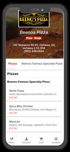 Android application Beenos Pizza screenshort