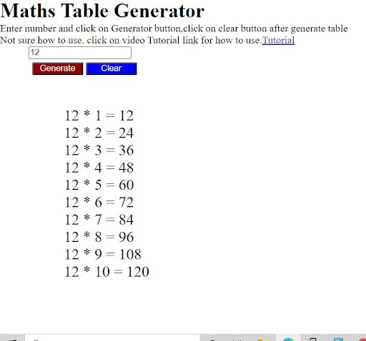 Android application Maths Tables screenshort