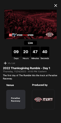 Android application Pit Row TV screenshort