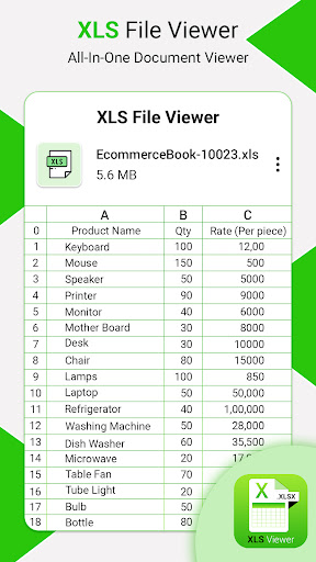 Android application Excel Viewer: XLS & XLSX Reade screenshort