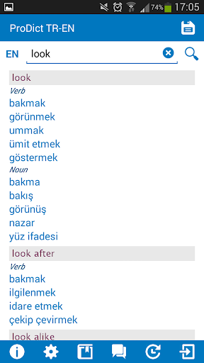 Turkish - English dictionary Screen 2