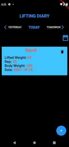 Android application Lifting Diary screenshort