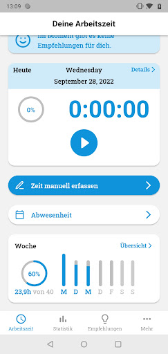 Android application zebx Arbeitszeit screenshort