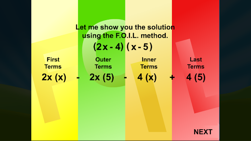 Android application Product of Binomials screenshort