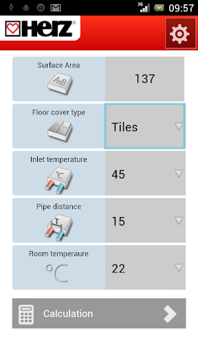 Android application HERZ FBH - Floor Heating Calc screenshort
