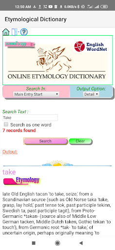 Etymology with Wordnet Screen 3