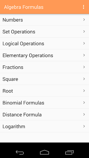 Android application Algebra Formulas screenshort