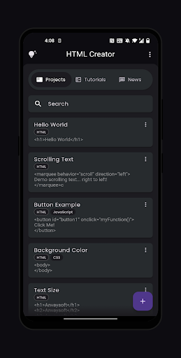Android application HTML Creator screenshort