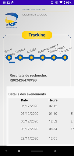 Tracking app - Algérie Poste Screen 3