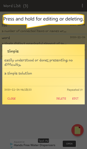 Simple Word List Screen 3