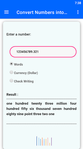 Android application Convert Cheque Amount to Word screenshort