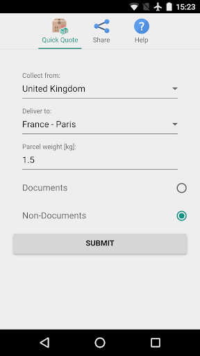 Android application Impact Express parcel delivery screenshort