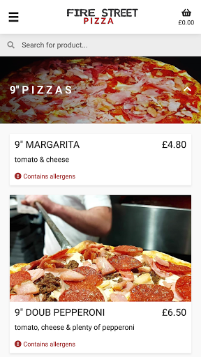 Android application Fire Street Pizza screenshort